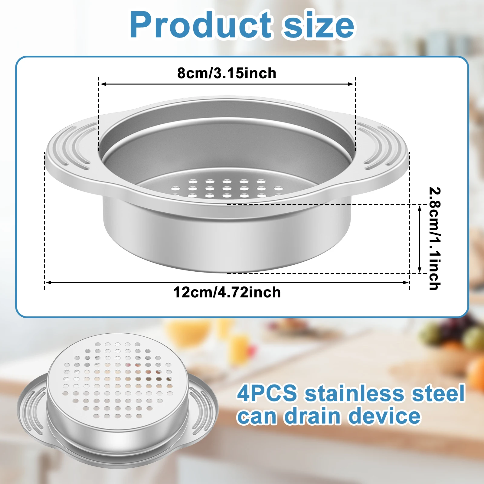 4 Pcs Tuna Can Strainer 304 Stainless Steel Can Colander Can Strainer with Anti Slip Handle Easy to Use Tuna Can Strainer for