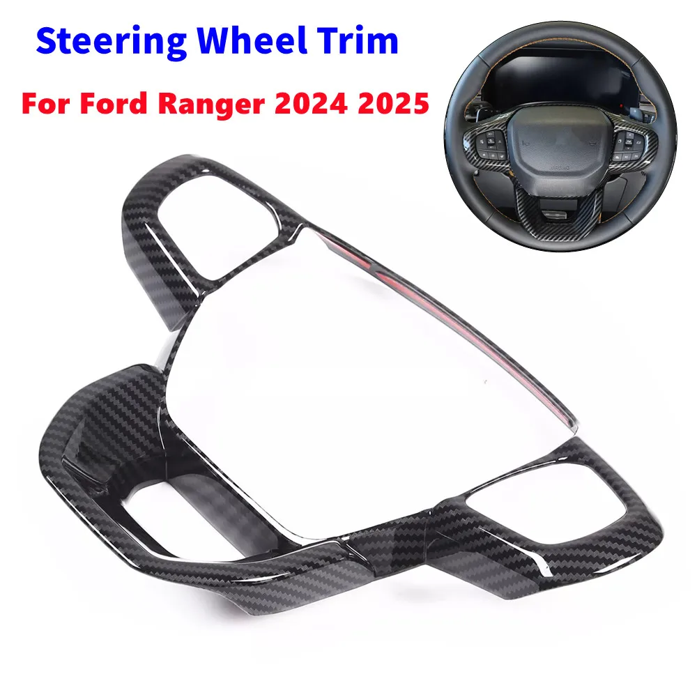 

Для Ford Ranger 2024 2025 автомобильная панель рулевого колеса, наклейка, декоративная накладка, аксессуары из АБС-пластика, углеродное волокно