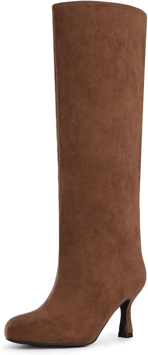 

Athlefit/женские замшевые сапоги до колена, модные высокие сапоги до середины икры на шпильке, длинные сапоги с напуском