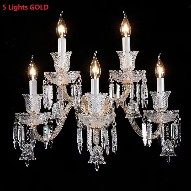 1/2/3/5/7 Lights Head Gold/Silver French Candle K9 Traditional Crystal Wall Lamp Bedside Aisle Ktv LED  Lights