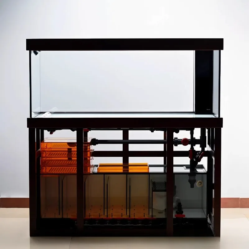 Ultra-white glass solid wood tenon and mortise bottom cabinet bottom filter fish tank customization
