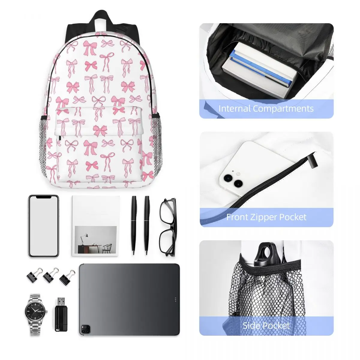 Rosa arco adesivo pacote design mochila venda quente mochila grande capacidade meninos meninas bookbag sacos de ombro das crianças dos homens saco escolar