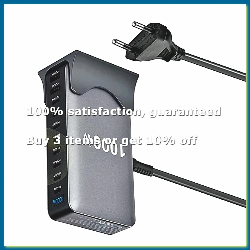 New 1000W GaN Desktop Fast Charger PD3.1 USB Type C 10-Port Fast Charging Station Adapter for Mobile & Tablets EU Plug