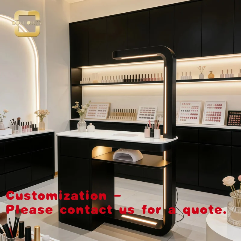 

Customize.Black luxury nail table furniture with nail table led light of nail art table modern nail table manicure beauty sa