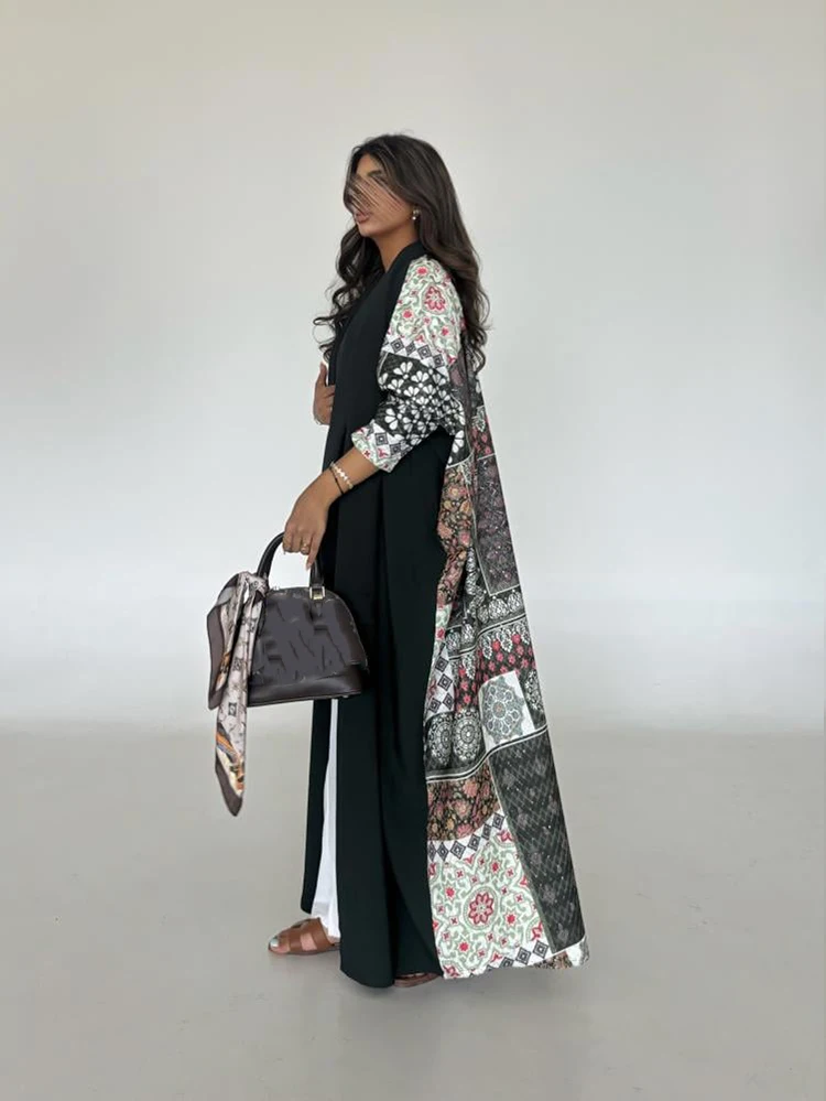 عباية عربية فضفاضة وأنيقة بطبعة زهور غير منتظمة وأكمام طويلة #6