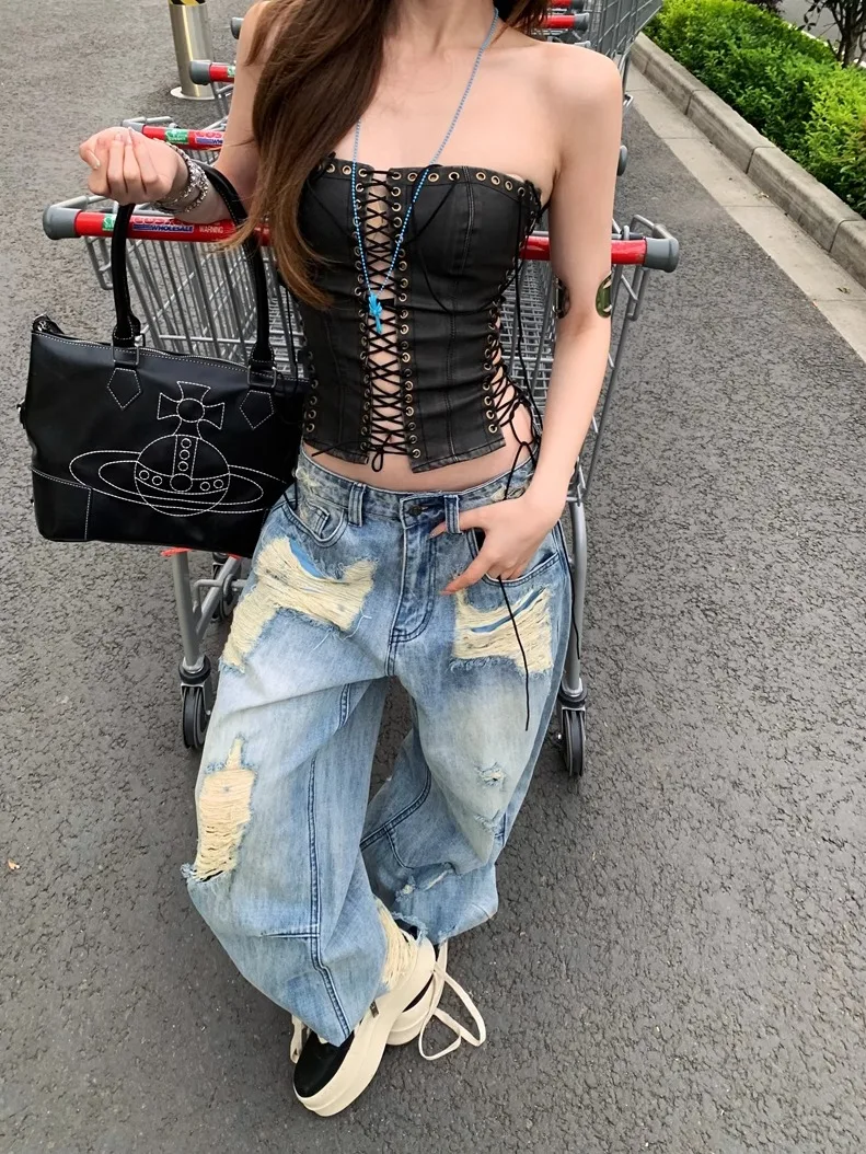 

Vintage Camisole Tank Tops Black Gothic Women's Y2k Crop Top Sleeveless Off Shoulder Fashion Streetwear Casual Chic 2025