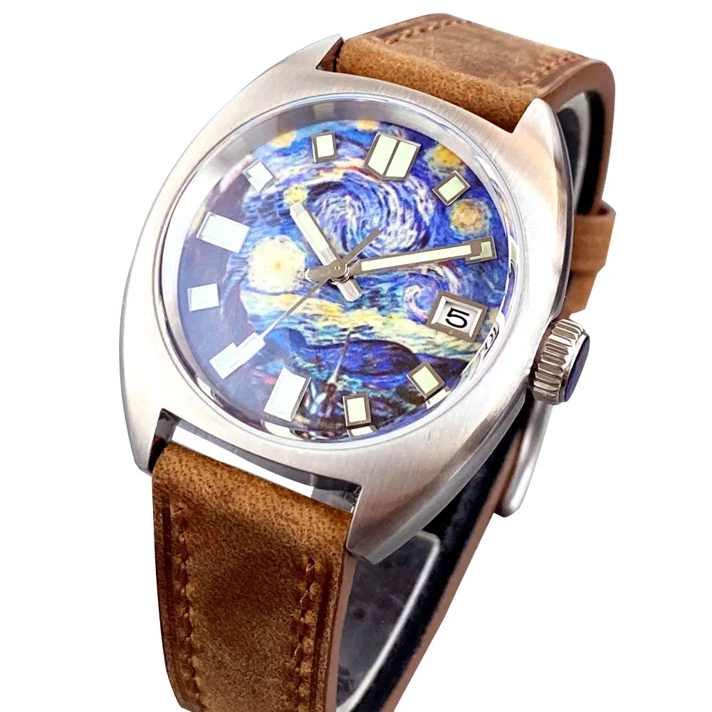 

36mm diving men WTACH C3 Luminous starry-night Sapphire glass NH35 movement 200M waterproof leahter strap vintage casua style