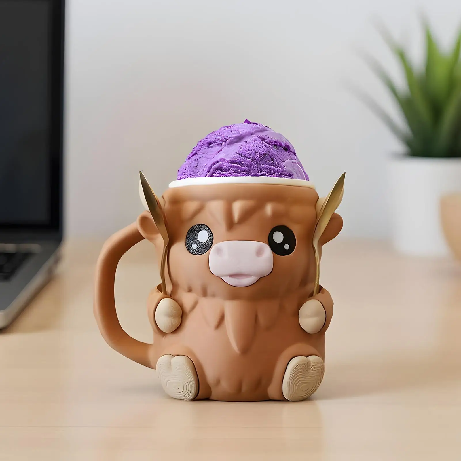 Reusable Highland Cow Ice Pint Holder 3D Printed Ice Cream Pint Containers With Antifreeze Handle Beer Can Sleeves With Handle
