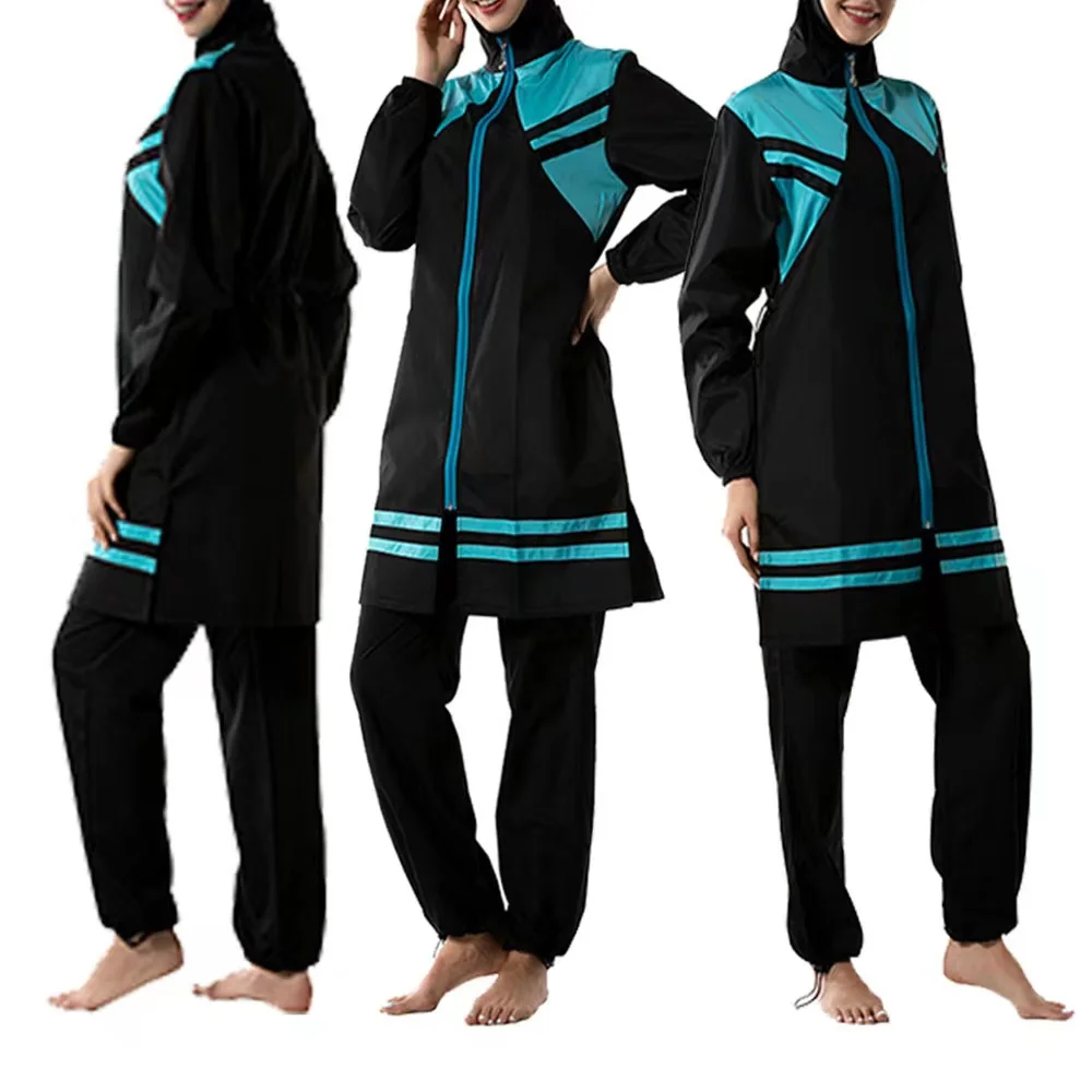 Women Muslim Burkini Swimsuit Modest Swimwear Islamic Long Sleeve Full Cover Hijab Flower Dress Top Cap Swim Pants ​Bathing Suit