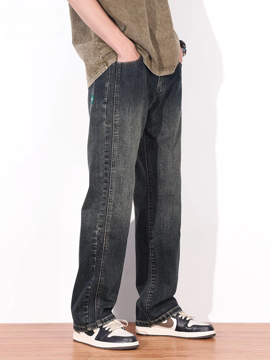 

Retro American Denim Jeans Men Loose Straight Leg Waed Vintage Trendy Wide Leg Casual Long Trousers Spring Autumn Cotton Po...