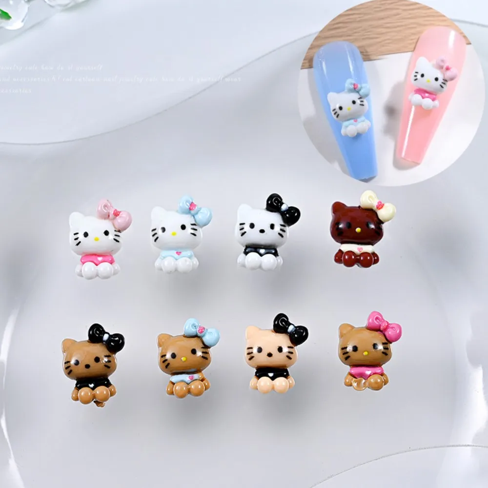 10 pçs kawaii olá kitty prego strass kuromi cinnamoroll bronzeamento kitty encantos de unhas verão bonito dos desenhos animados kt gato decoração de unhas