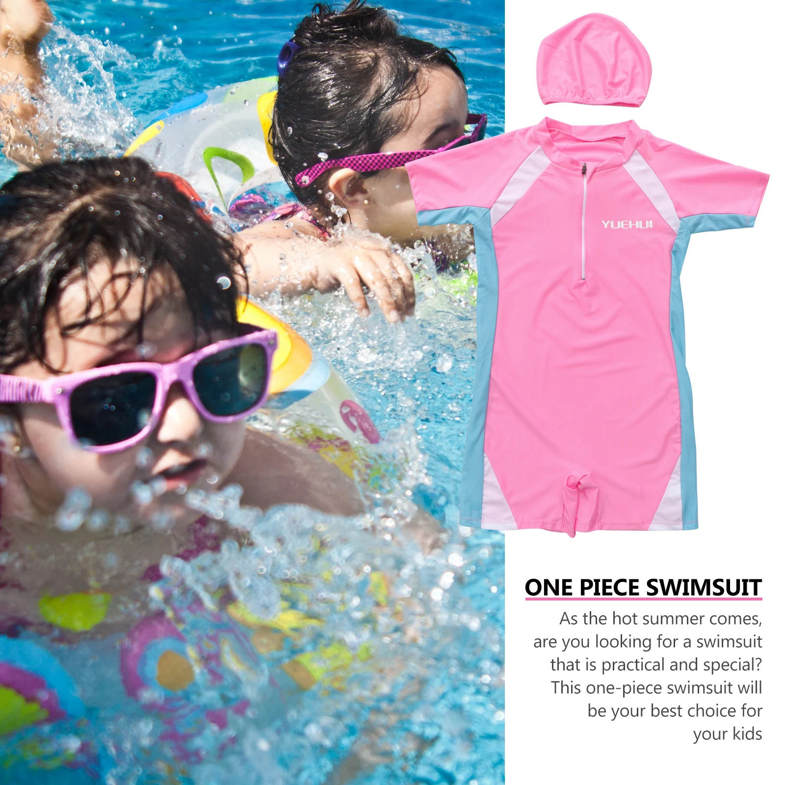 

Swimsuit Cap Set One-Piece Kids Wetsuits Beachwear Summer Swimming Costume Toddler Bathing Practical Lightweight
