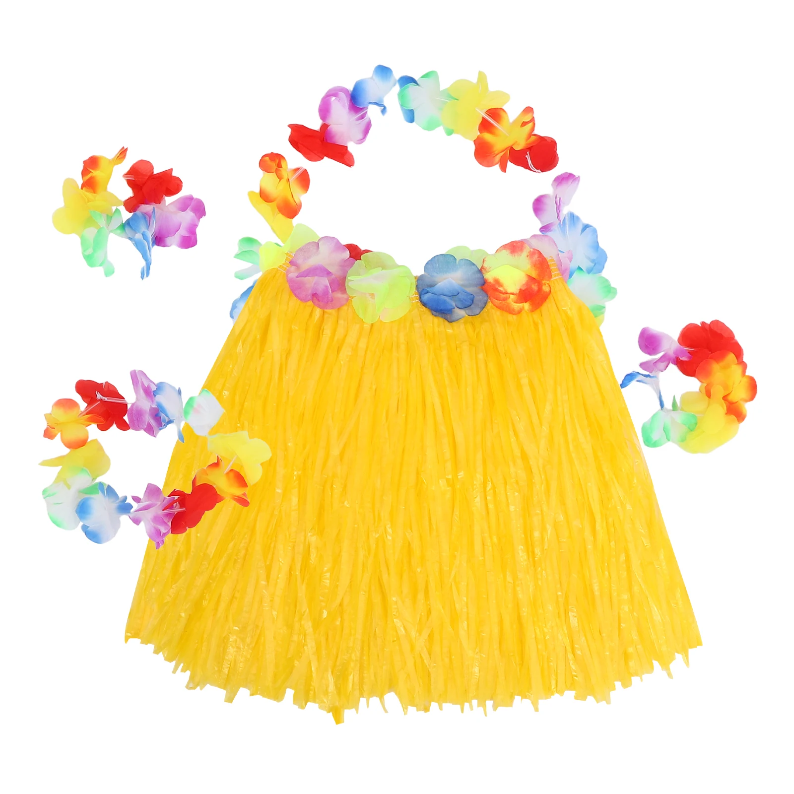 Hawaiian Skirt Set Colorful Luau Party Costume For Kids With Head Hoop Bracelets Neck Garland Yellow Beach Island Theme