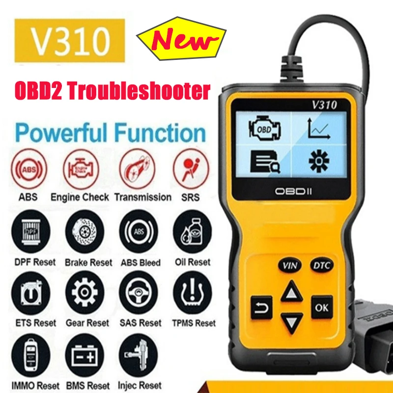 

Диагностический сканер V310 OBD2, универсальный считыватель кодов ошибок двигателя, для всех протоколов OBD II