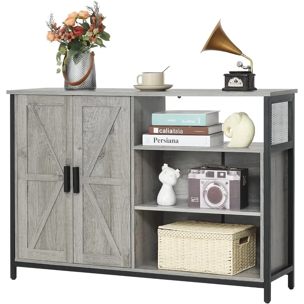 

WEENFON Floor Storage Cabinet, Buffet Storage Cabinet with 2 Barn Doors, Industrial Sideboard with Adjustable Shelves