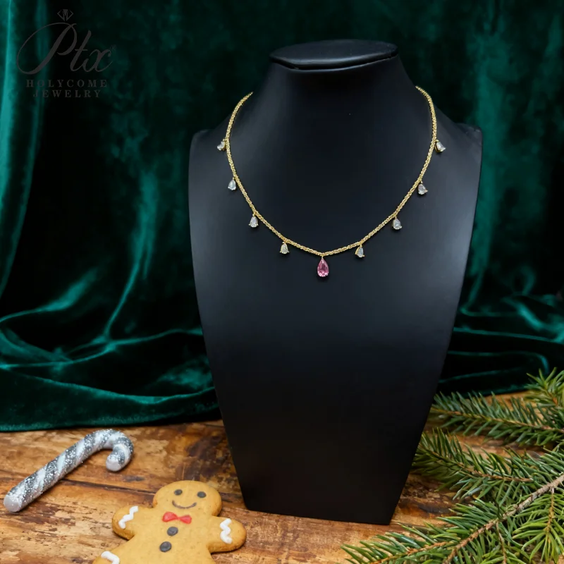 تسعة قطرة الماء قلادة مويسانيتي الأحجار الكمثرى قطع مخصص 925 فضة الترقوة سلسلة للنساء هدايا عيد الميلاد أنيقة #3