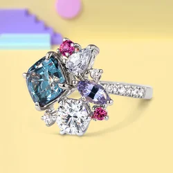 Geometric Colored Cubic Zirconia Rings for Women Luxury Bridal Wedding Band Accessories Fashion Design Statement Jewelry