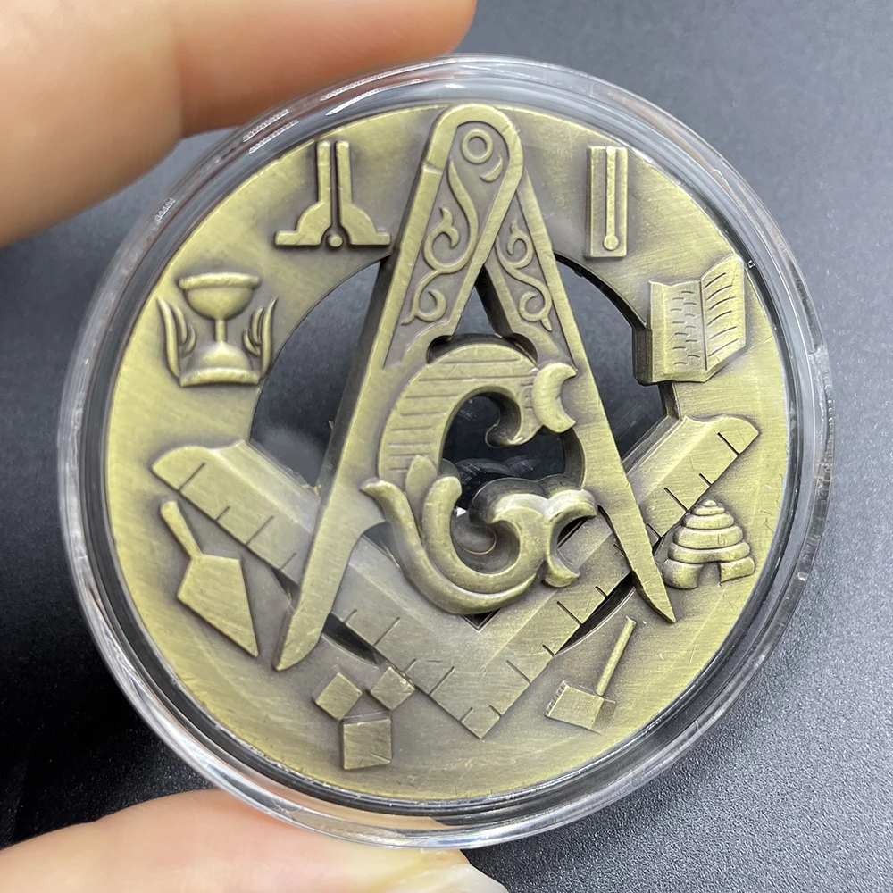 Freemasonry Coin Masonic Freemason Badge Token Free Mason\'s Symbol Bronze Hollow Carving Challenge Coin Collection