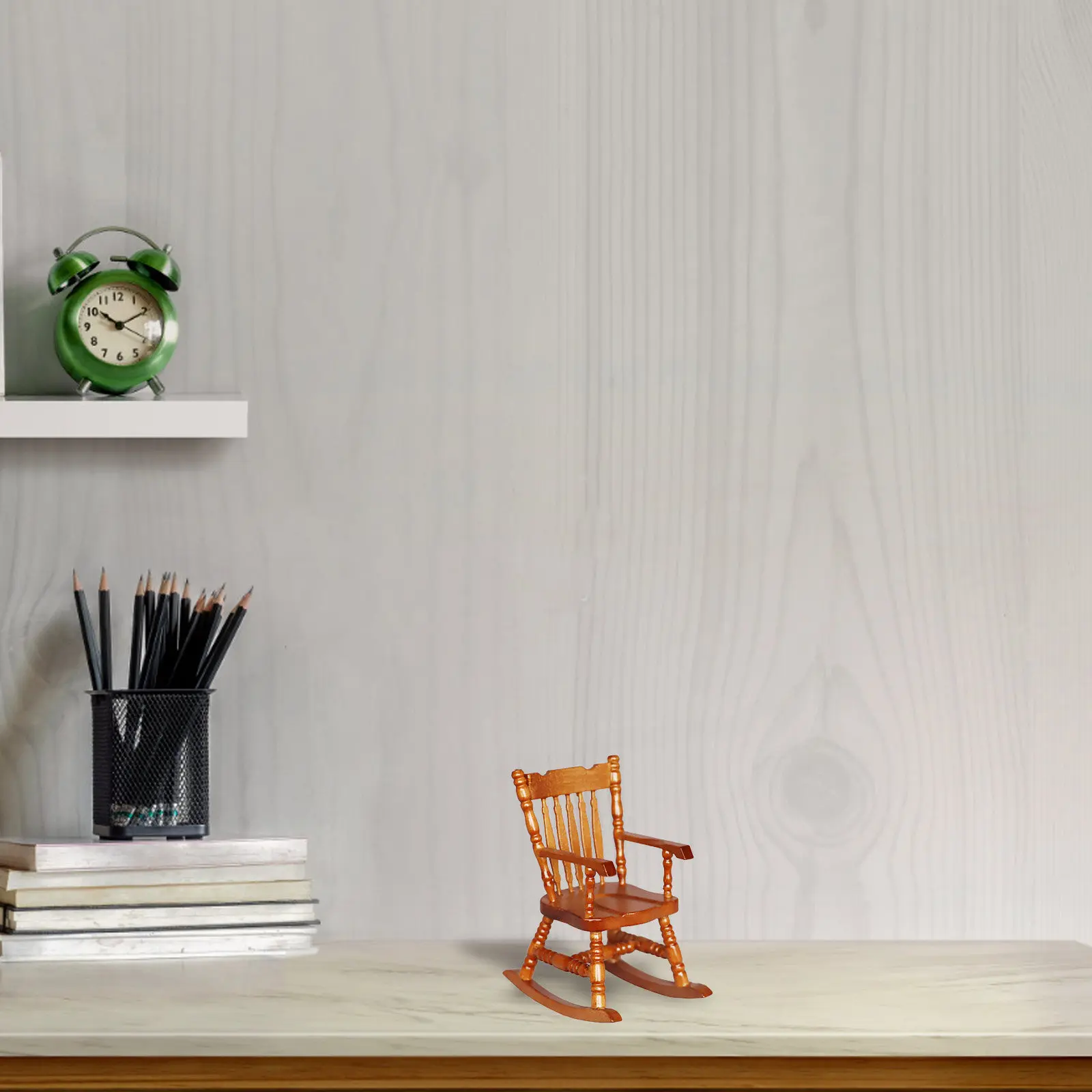 

Wood Miniature Rocking Chair Simulation Mini House Decoration Wooden Chair Ornament Miniature Furniture Accessories