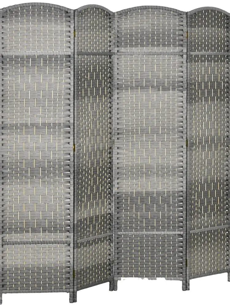 Paravent intérieur 4 panneaux 180x180 cm pliable avec joints métalliques en bois de pin et polypropylène, mélange gris