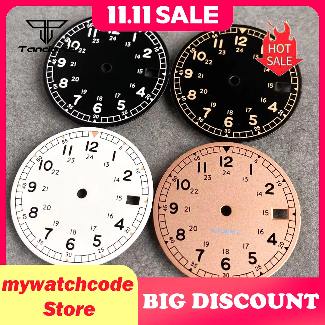 

Nologo 29mm Pilot Field Watch Dial Face for NH35 NH36 3.8/3 Clock Watch Mod Case Numbers Markers Vintage Black Hand SKX Mod