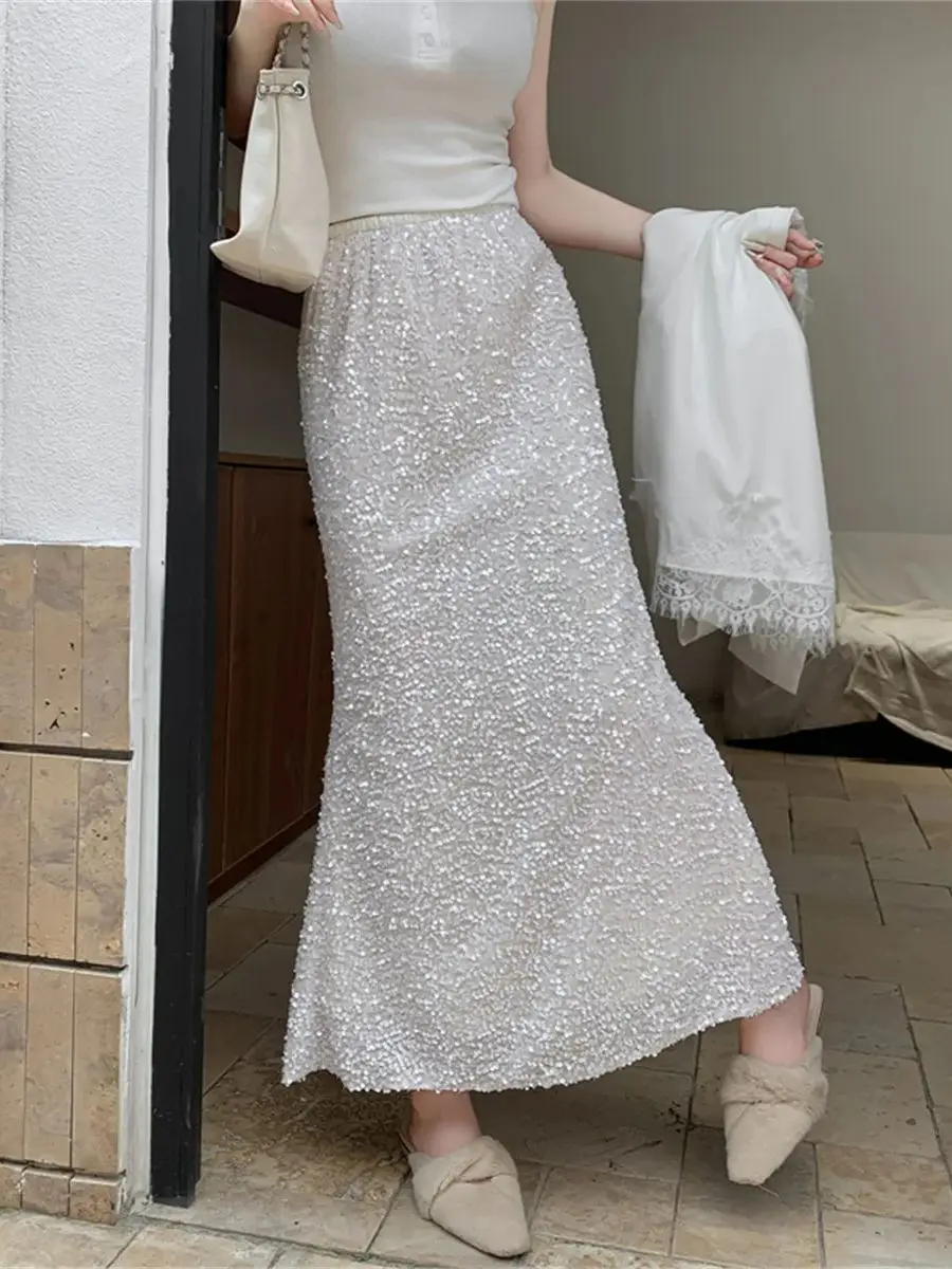 

Осенняя элегантная юбка «рыбий хвост» с зашифрованными пайетками, 2022, полуюбка с высокой талией, утягивающая драпированная бархатная юбка