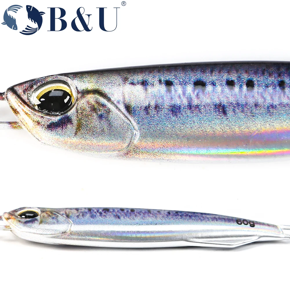 B & U 30G/40G/60G 3D พิมพ์โลหะหล่อ Jig ช้อน Shore หล่อ Jigging ปลาตะขอเบ็ดตกปลาน้ำเค็มเหยื่อล่อปลาเทียมรอกเบ็ด