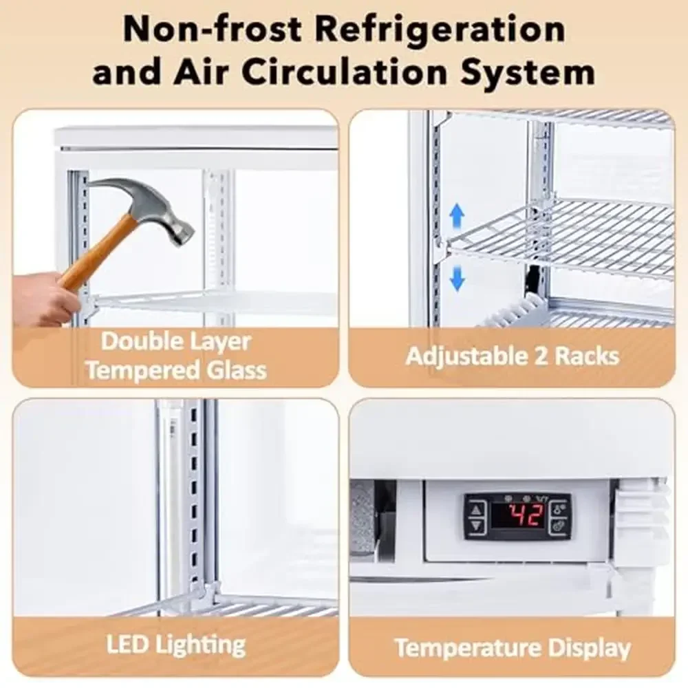 Commerciële gekoelde vitrine Gebakkoelkast Glazen deur Verstelbare planken LED-verlichting ETL-gecertificeerd 2,1 Cu.Ft 175W
