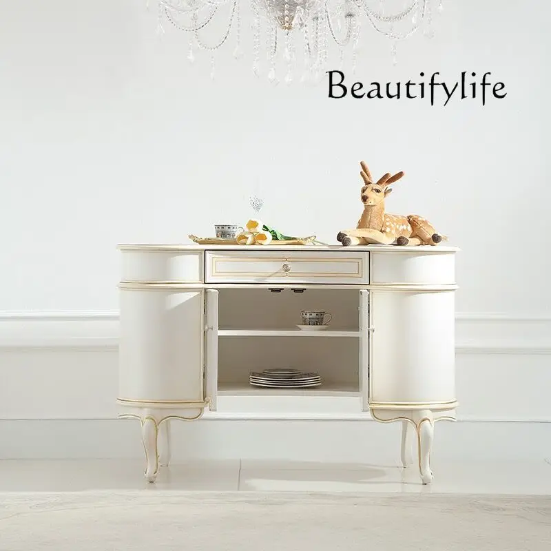 フランスの軽奢な無垢材玄関キャビネット、シンプルでレトロなスタイルのリビングルーム用両開きロッカー、壁飾りキャビネット