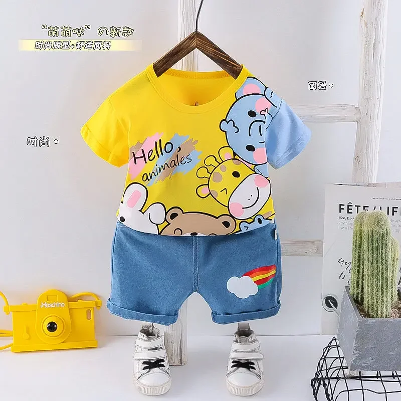 Baby New Summer Cartoon Clothing Children Boy Girls Animals T Shirt Shorts 2Pcs/Set Kids Infant Wear Toddler Cacual Suit