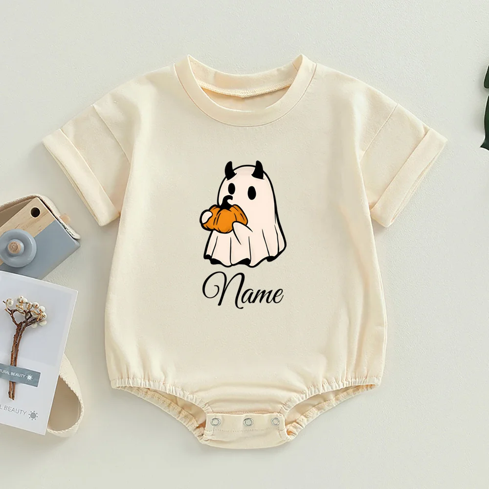 Custom Halloween Baby Bubble Romper Personalized Retro Halloween Natural Bodysuit Custom Fall Infant Holiday Outfit