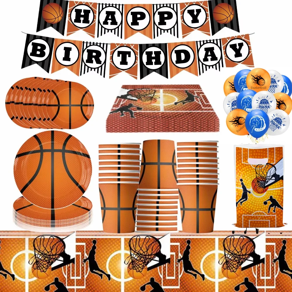 Decoraciones para fiestas temáticas de baloncesto, juego de vajilla desechable, recuerdo de Baby Shower, globo, pancarta, mantel, suministros para fiestas infantiles