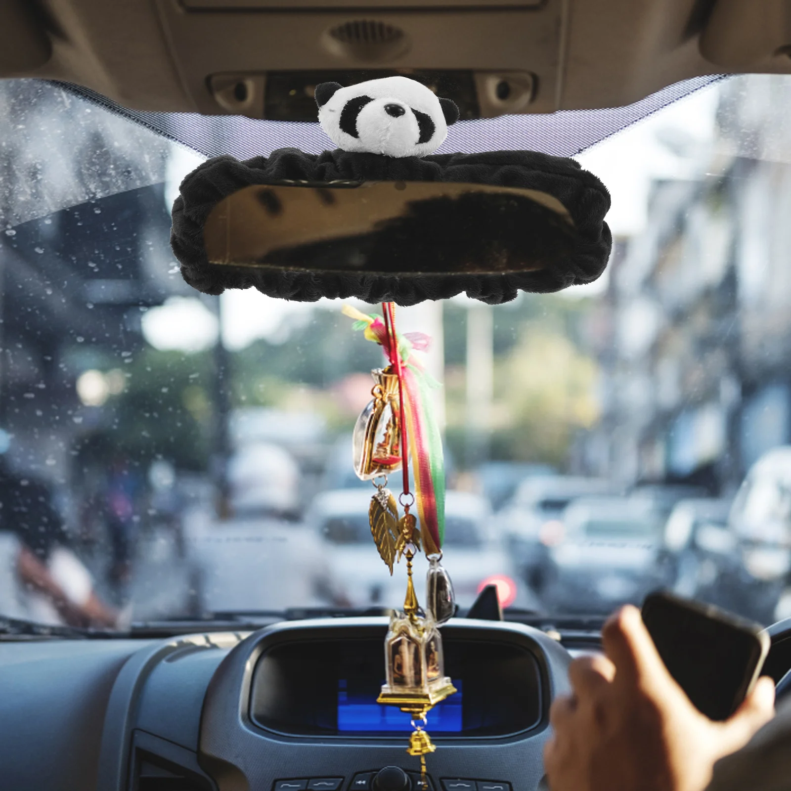 

Rearview Mirror Cover Car Accessories Cute Head Material Easy Installation Universal Fit Glass Frame Protector
