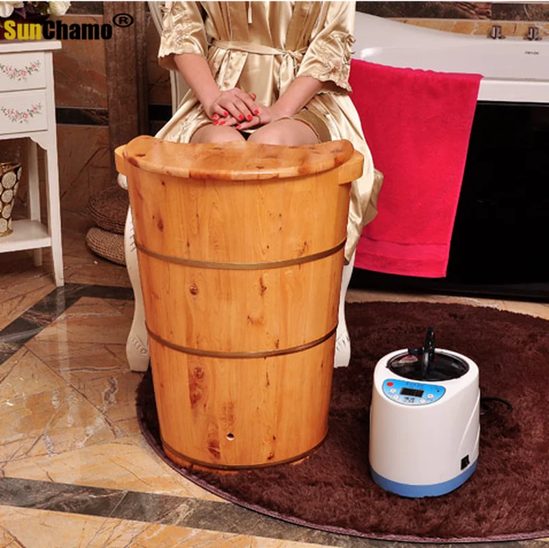High Steam Machine Bath Barrel Fumigation Thickened Heated Tub Solid Wood Footbath Foot Pedicure Massage Bathtub Adult