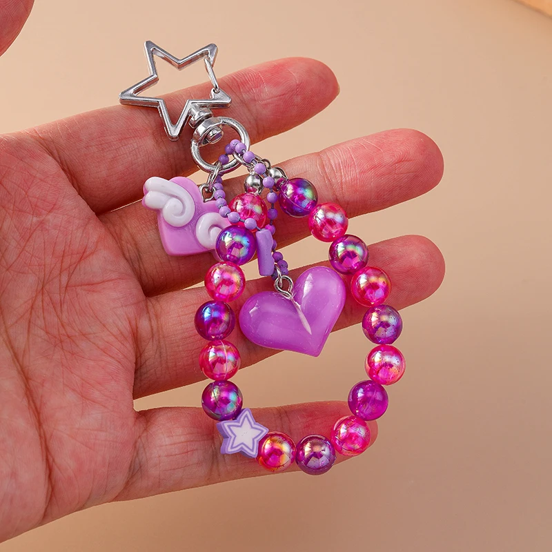 Pretty Handmade Beaded Bracelet Keychain Wristlet Keyring Pendants for Women Girls Handbag Decor DIY Kid\'s Jewelry Accessories