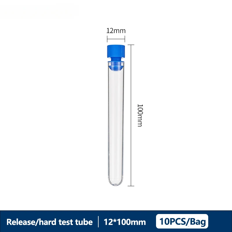 10PCS 12x100mm Transparent Laboratory Transparent Plastic Test Tube with Starting Cap School Laboratory Supplies