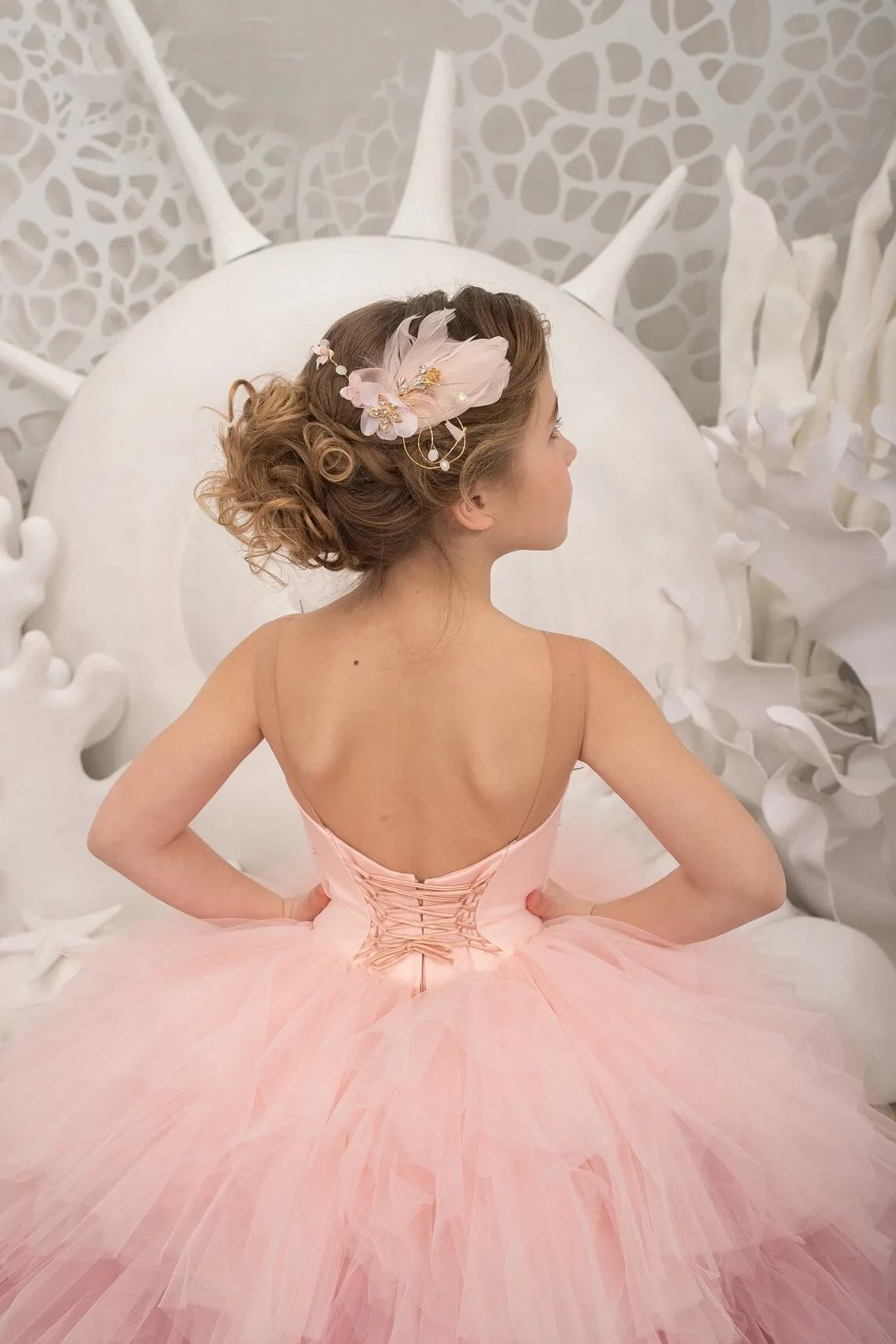 Vestido largo de flores rosa para niña, traje de tul con volantes, apliques sin mangas para boda, Princesa, fiesta de cumpleaños, primera comunión