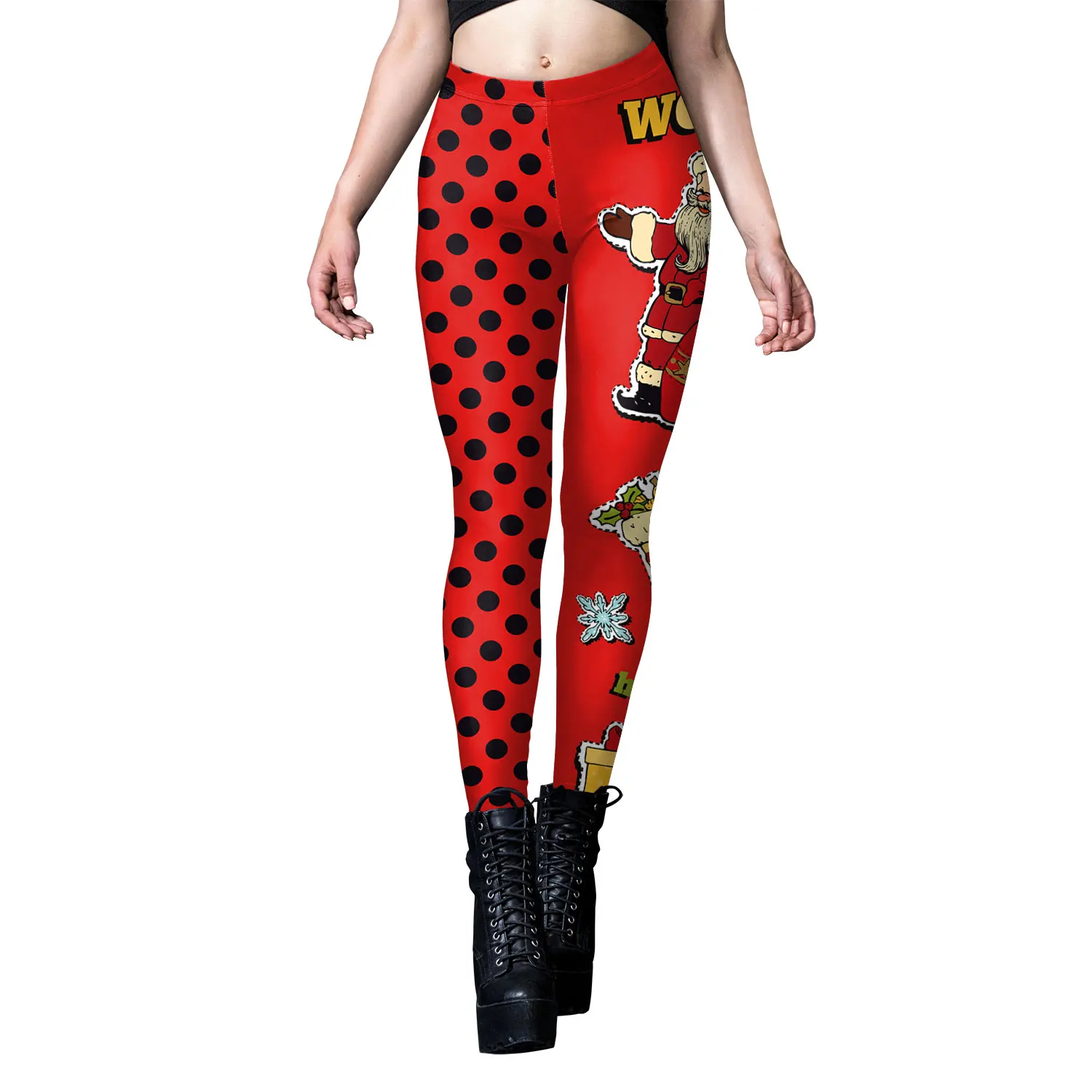 [You\'re My Secret] Christmas Leggings for Women Sexy Santa Claus Print Holiday Party Pants Female Funny Elastic Tights Trousers