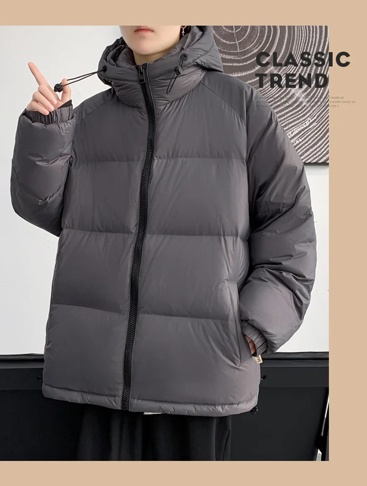 2025 Winter Men's Solid Color Simple Basic Casual Trendy Loose Down Coats Male New Fashion Outdoor Hooded Jackets Clothes Tios