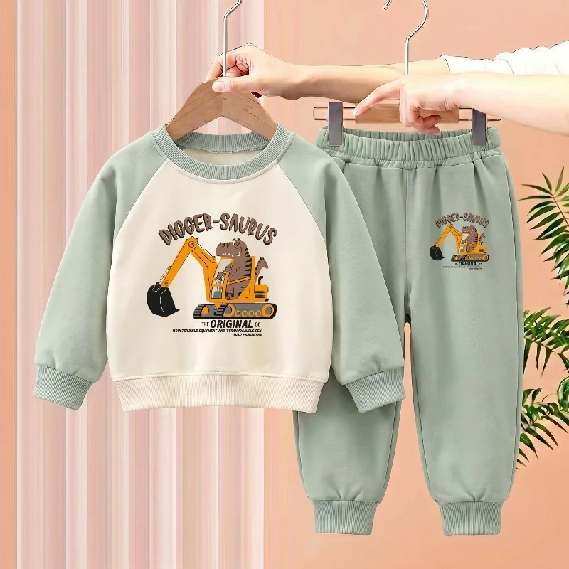 Herbstliche Kindermode: O-Neck-Hoodies und Jogginghosen Zweiteiler-Sets, Jungen Pullover-Hosen 2-teiliger Sweatshirt-Anzug Trainingsanzug – Detail 5