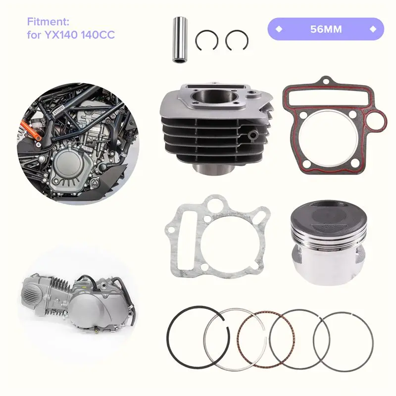 For YINXIANG YX140 140CC 56MM Motorcycle Engine Piston Cylinder Kit With Piston Ring Gasket Set-N29R