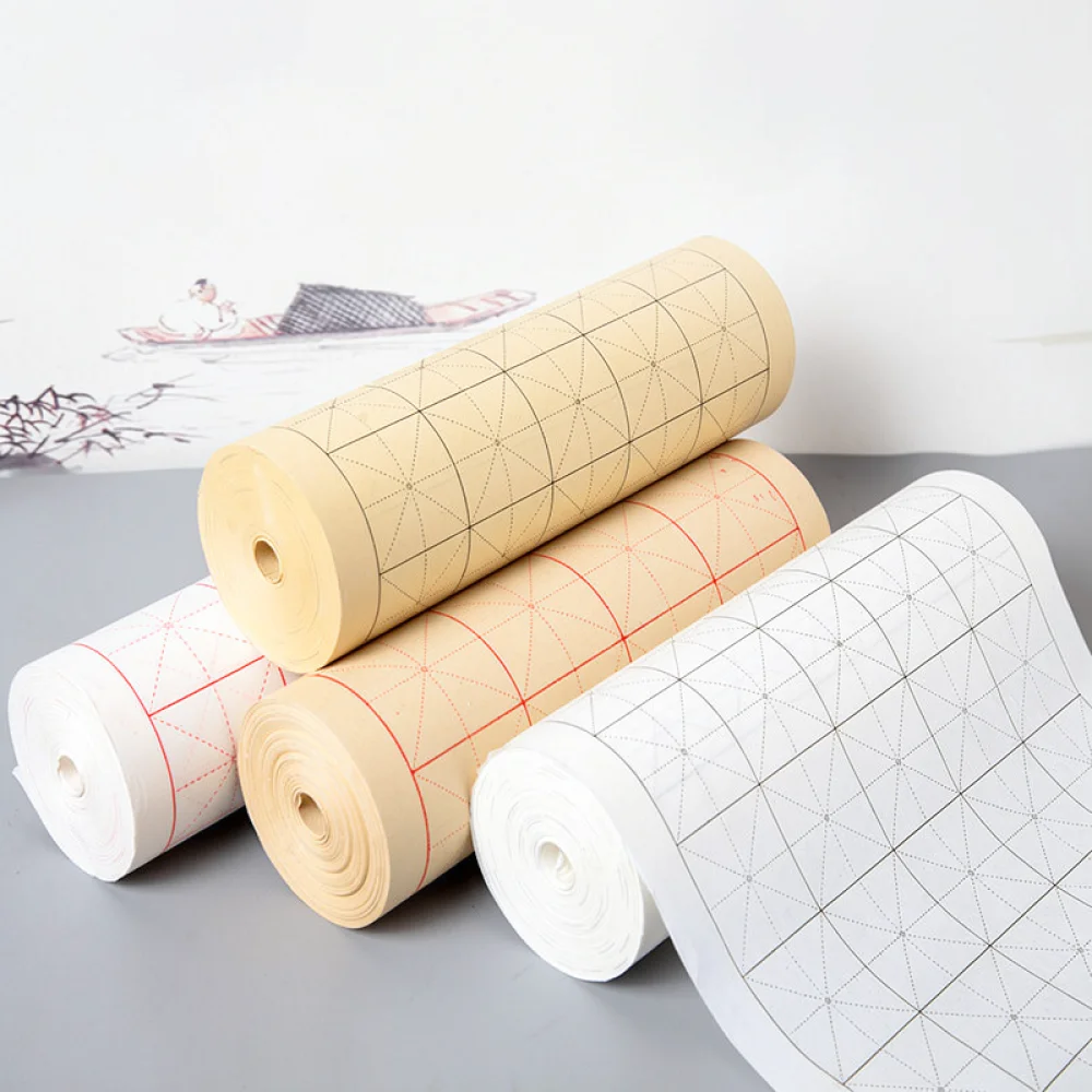 Chinese Brush Calligraphy Paper Roll Thickened Rice Grid Practice Supplies Semi Ripe Xuan Art Stationary For Students