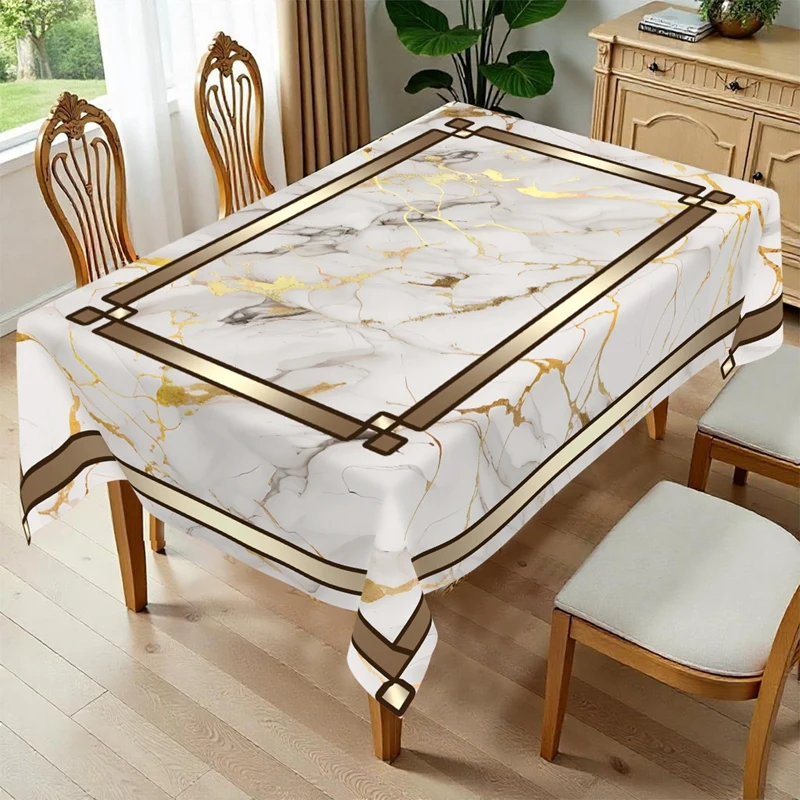 1pc Elegant Marble Print Tablecloth Marble Texture Table Decorations for Home Kitchen Dining Holiday Party Decor Accessories