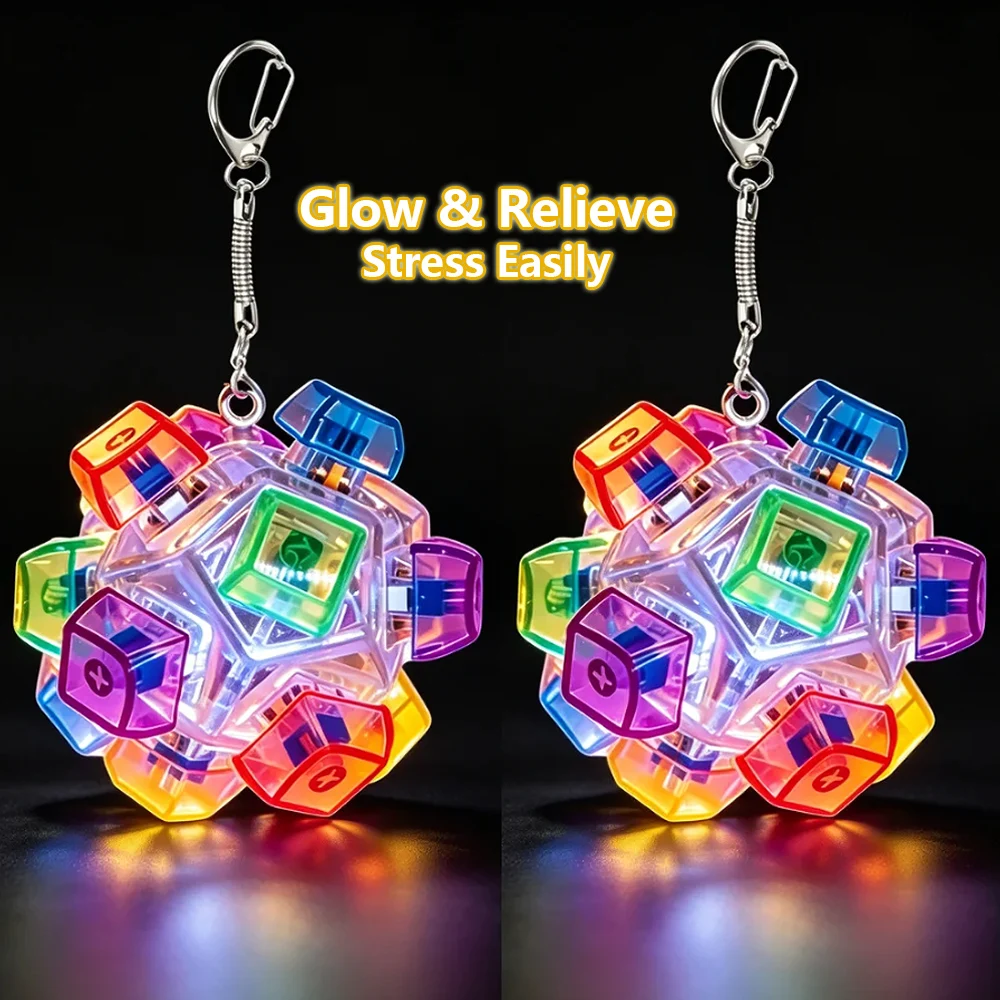 Chaveiro de Teclado Silencioso Luminoso 2P, Brinquedo Anti-stress com Botão LED Pressionável, Alívio da Ansiedade, Decoração para Mesa de Escritório, Presente de Aniversário Perfeito