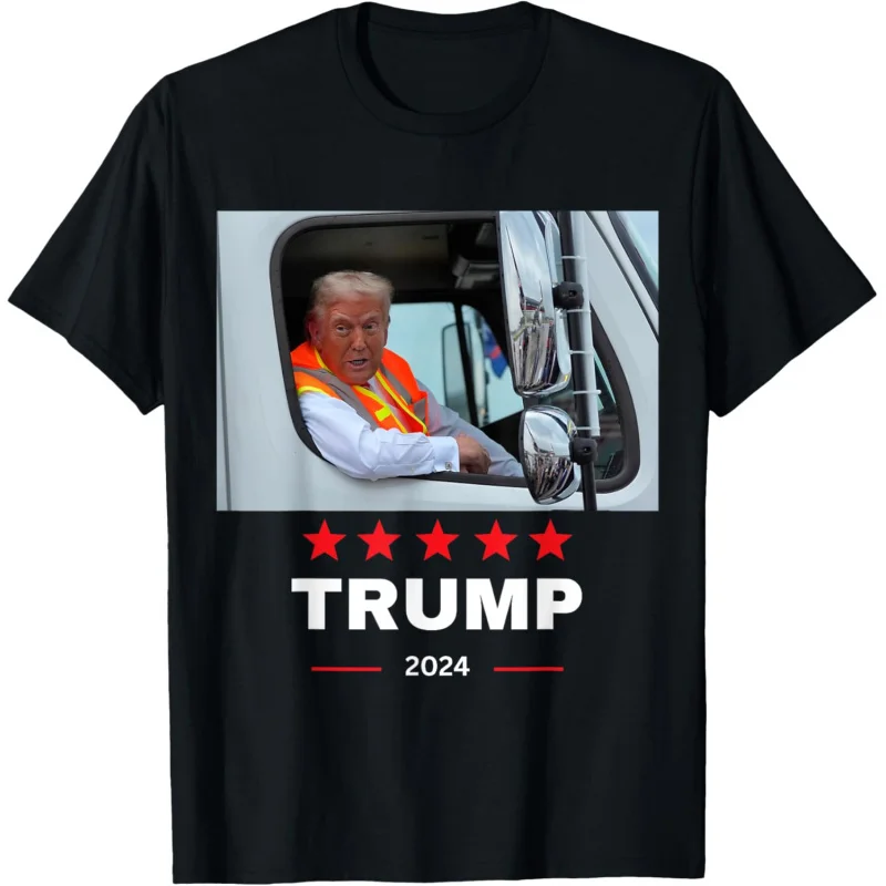 

Donald Trump rides in garbage truck T-Shirt Men's and Women's Loose Fitting Clothes