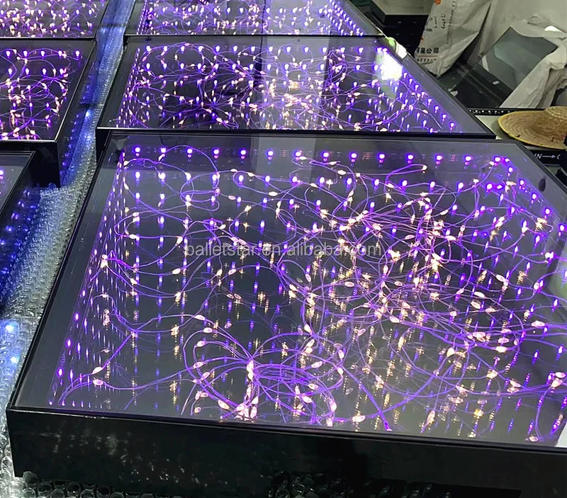 3D Mirror Star Led Dance Floors Dj Disco Portable Panel Tile Toughened Glass Light Up 3d Dance Floor Bar CE Wired