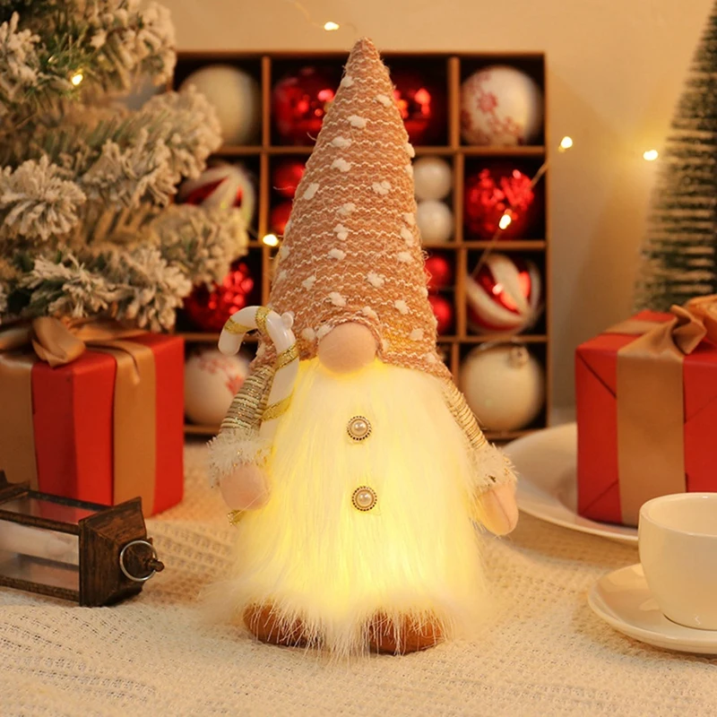 Christmas Gnomes Plush For Christmas Decor Rudolph Doll With LED Light Faceless Elf Ornament Christmas Gifts New Year 30 X 15 Cm