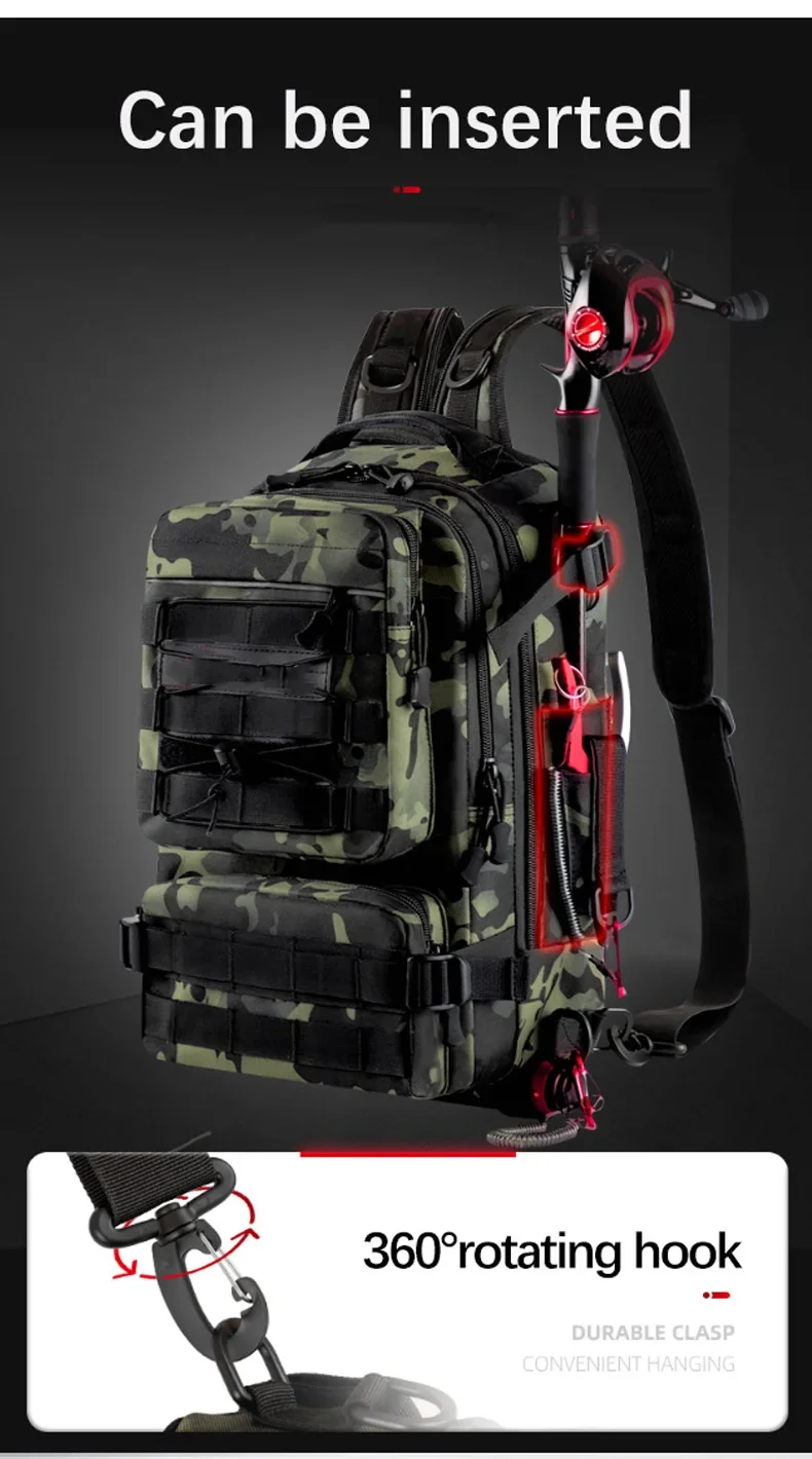 Angelrucksack Aufbewahrungstasche Herren Outdoor Schulter-Hängetasche für Angelköder und Ausrüstung mit Rutenhalter Camping Jagd – Detail 5