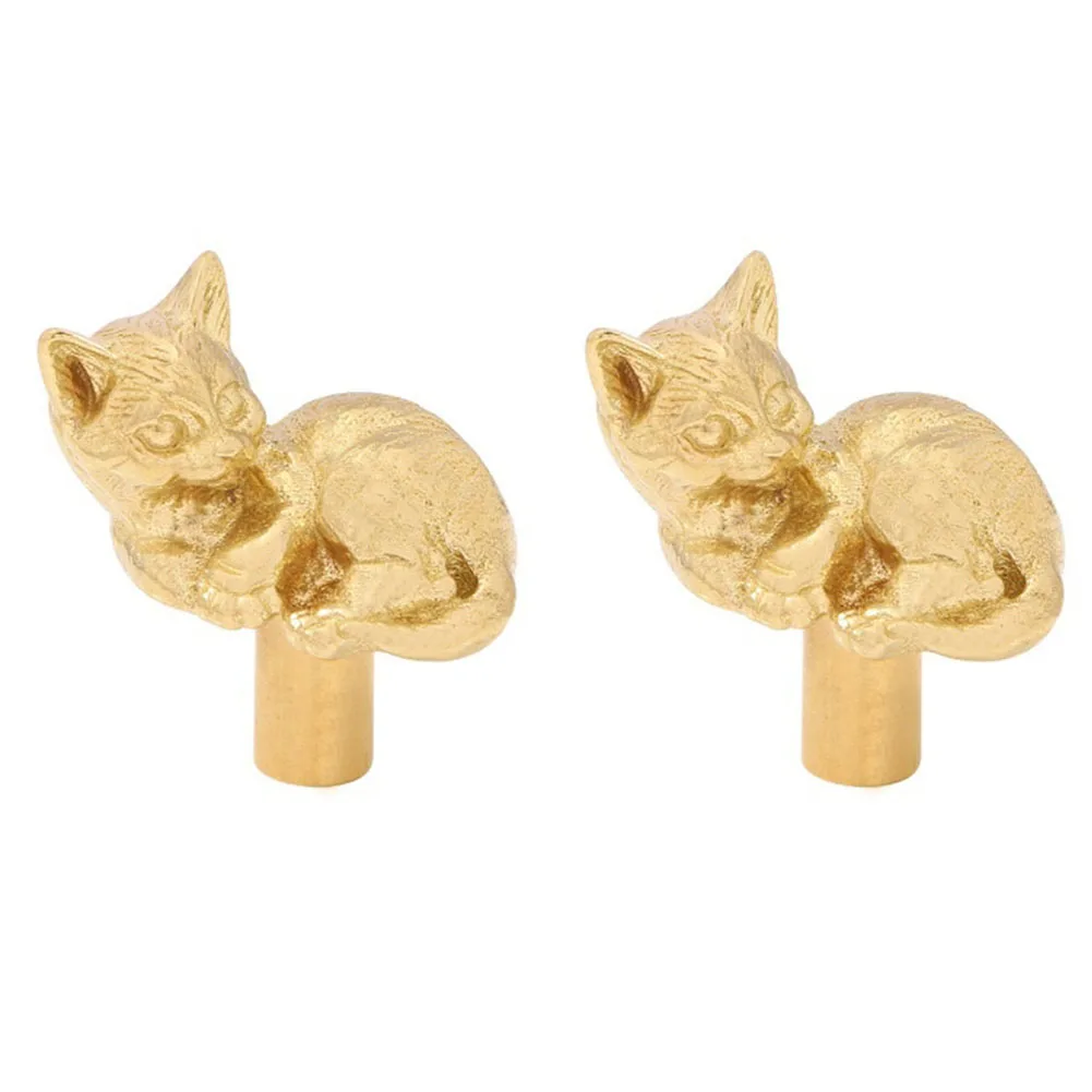 

Children's cabinet door handles in brass with playful cat design set of two suitable for bedroom or nursery furniture upgrades