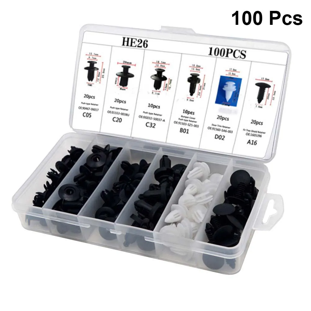 

100Pcs Car Body Trim Clips Push Pins Door Panel Fasteners Bumper Rivets Nylon Retainer Replacement Automotive Push Pins